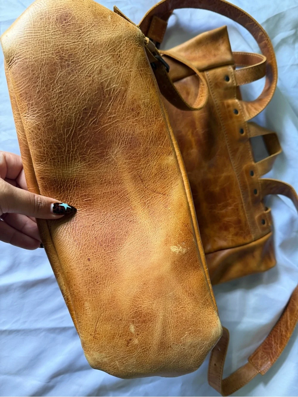 Leather Roll-Top Backpack - Tan